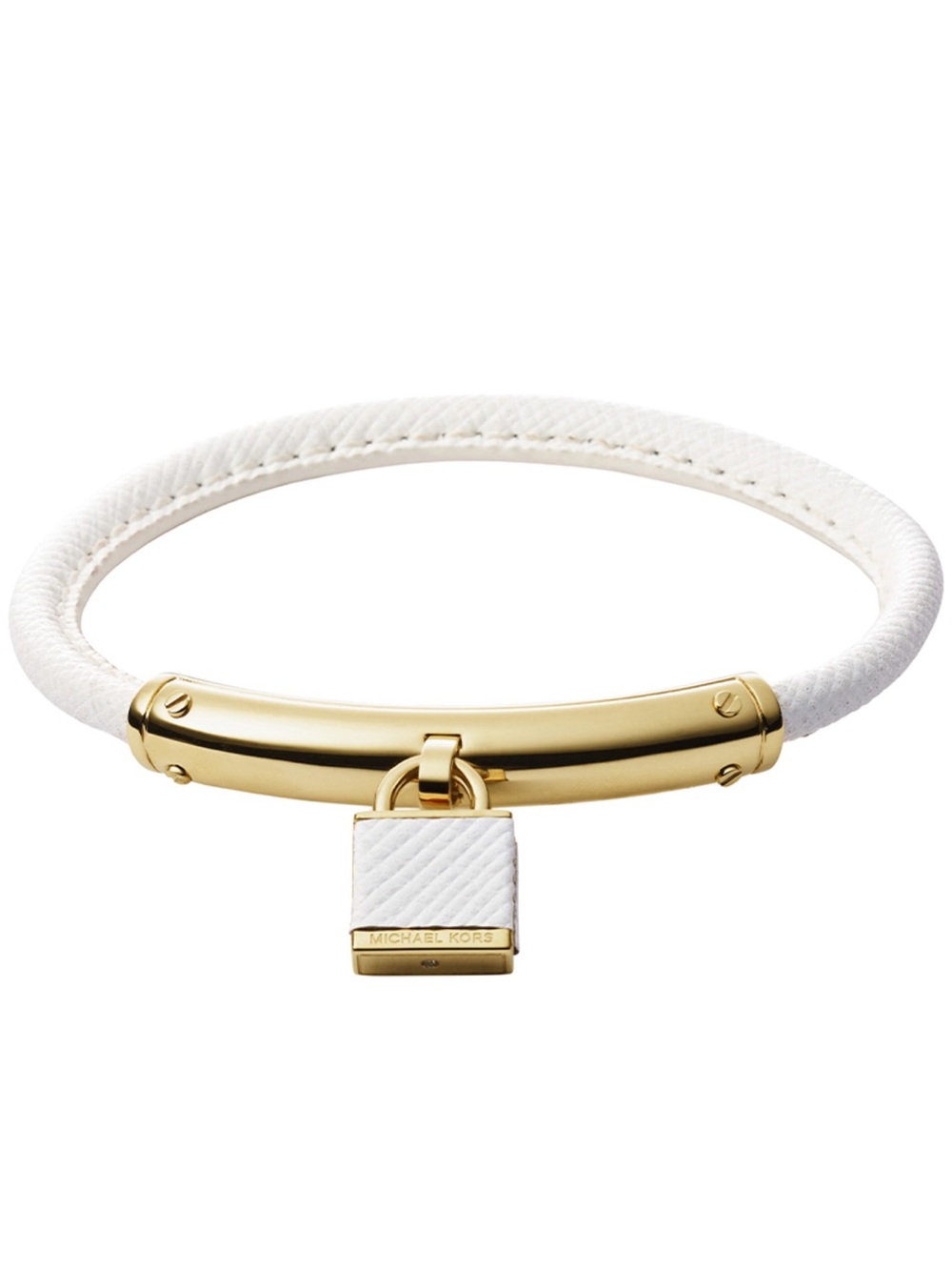 NWOT Michael Kors White Gold Leather Padlock Bracelet